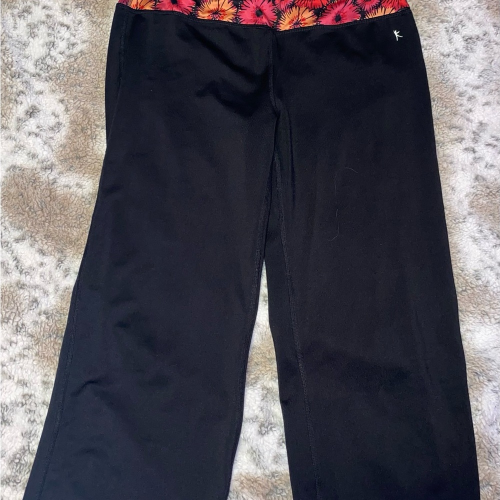 Danskin Black Pants with Vibrant Floral Waistband